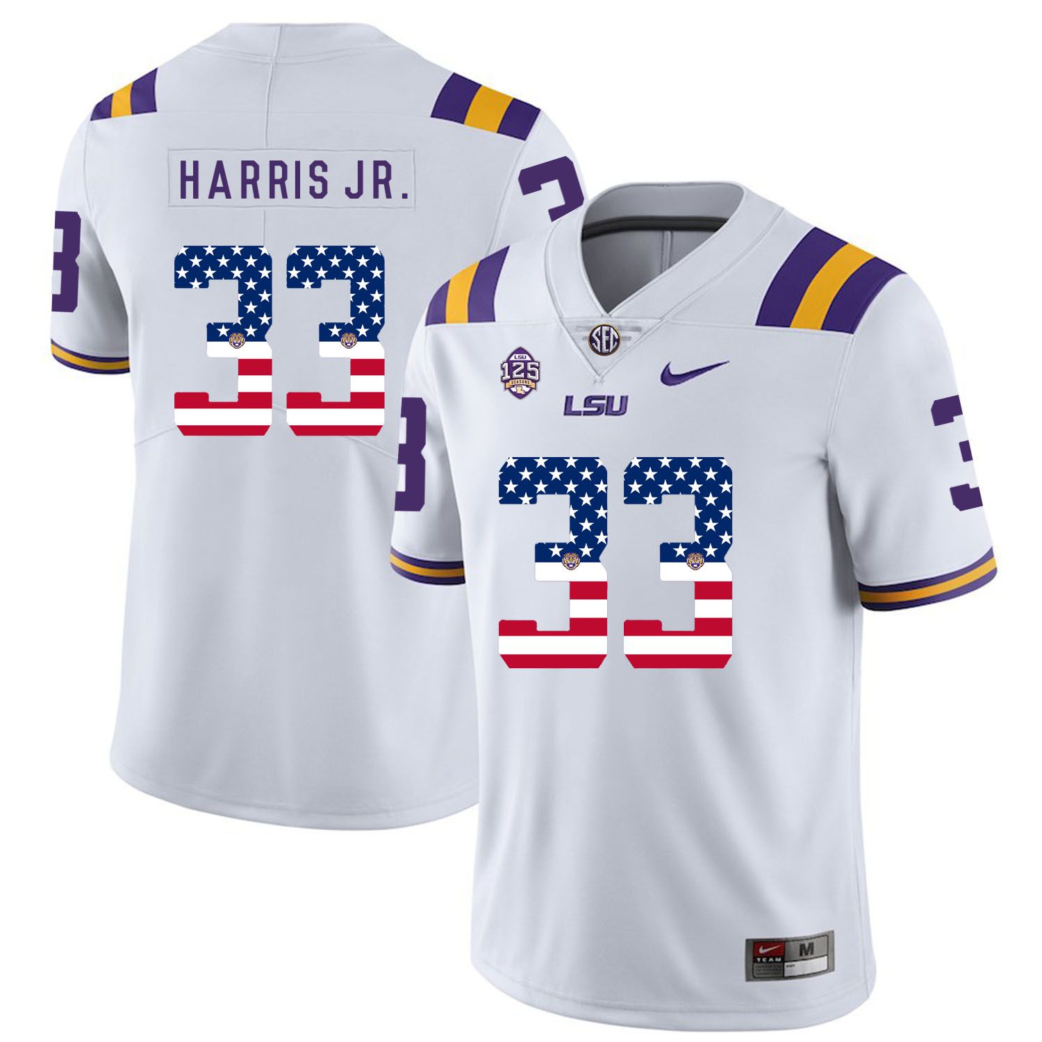 Men LSU Tigers #33 Harris jr White Flag Customized NCAA Jerseys->customized ncaa jersey->Custom Jersey